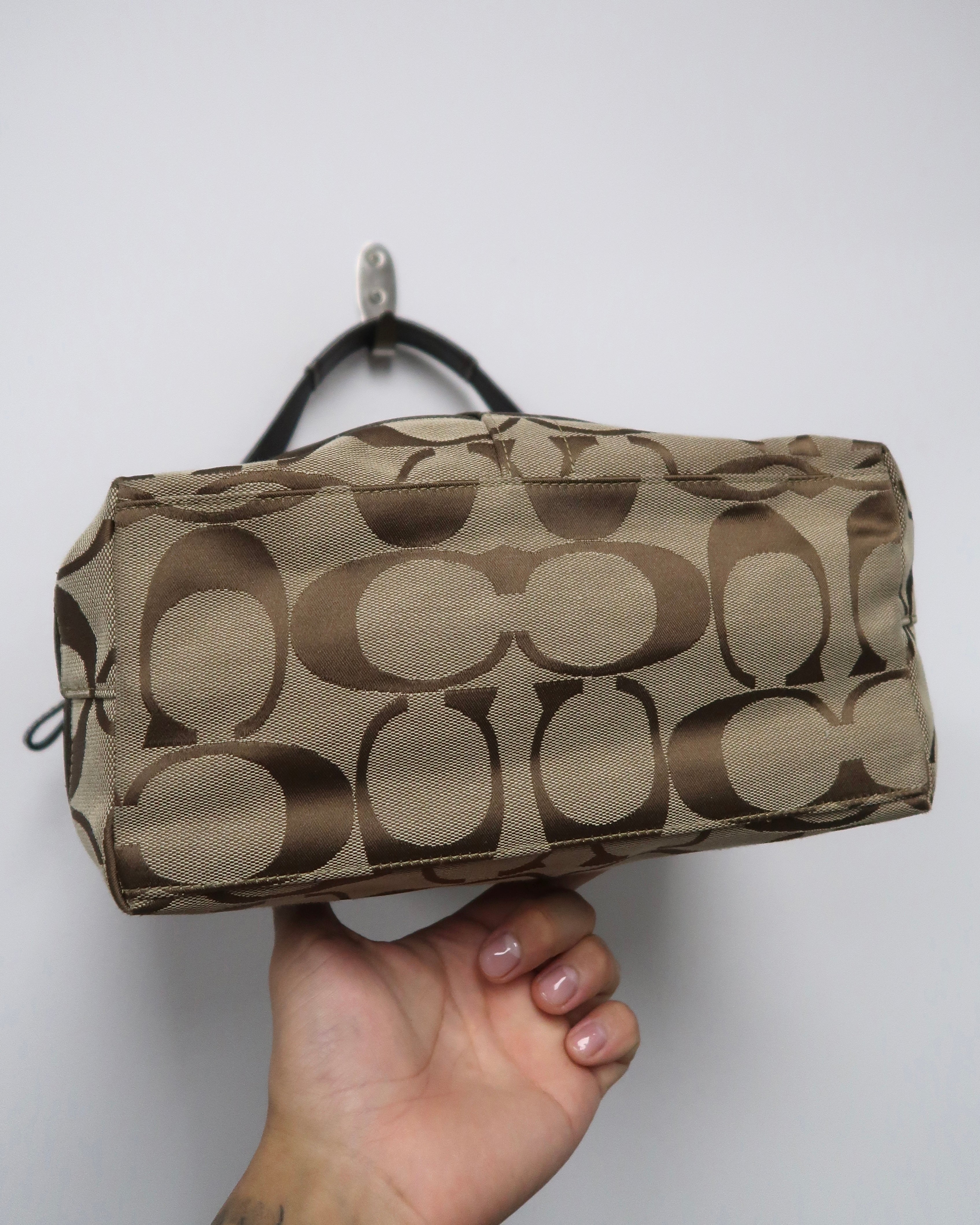 Coach Signature Stripe canvas hobo shoulder bag