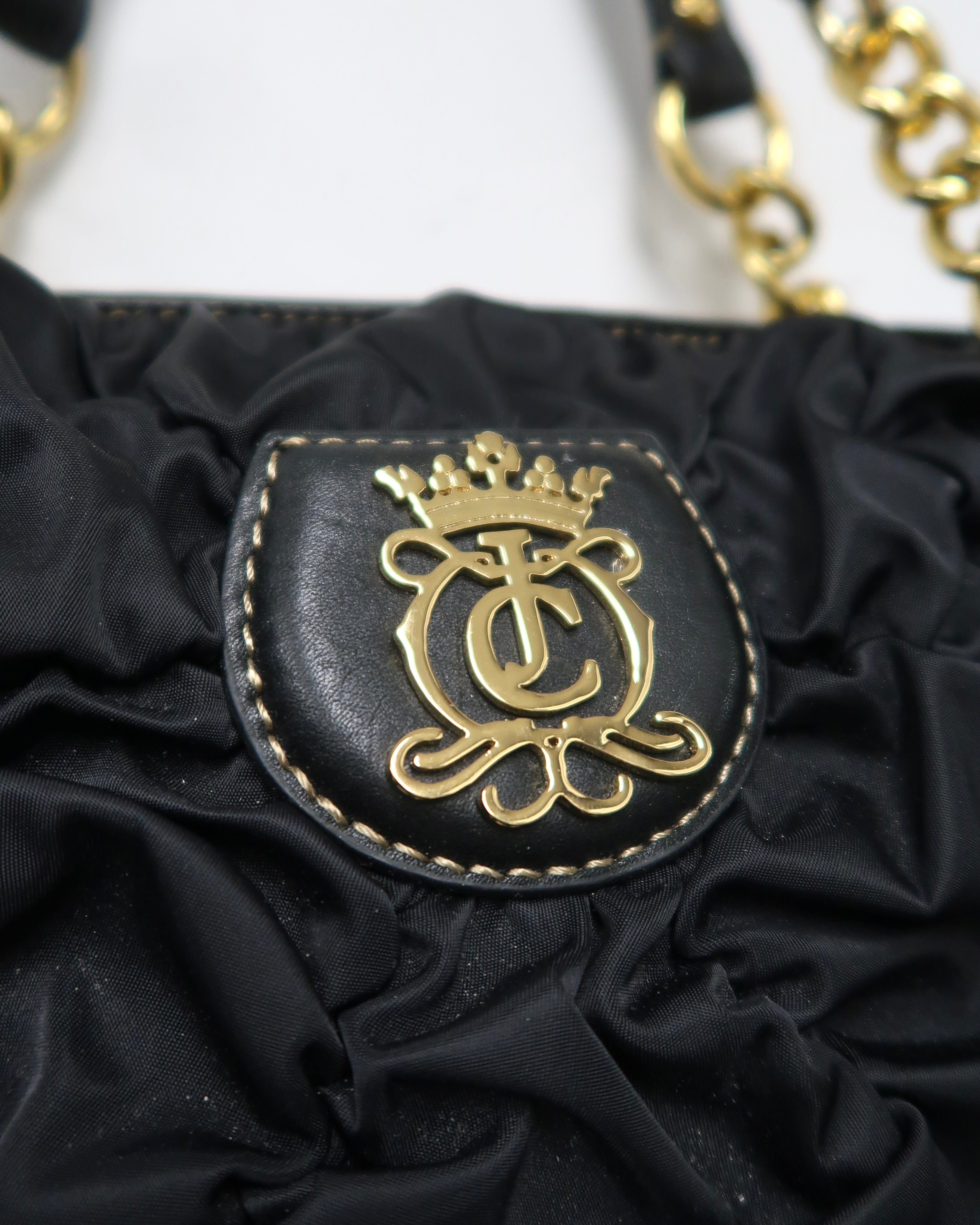 Vintage black Juicy Couture scrunched nylon ruffle shoulder bag