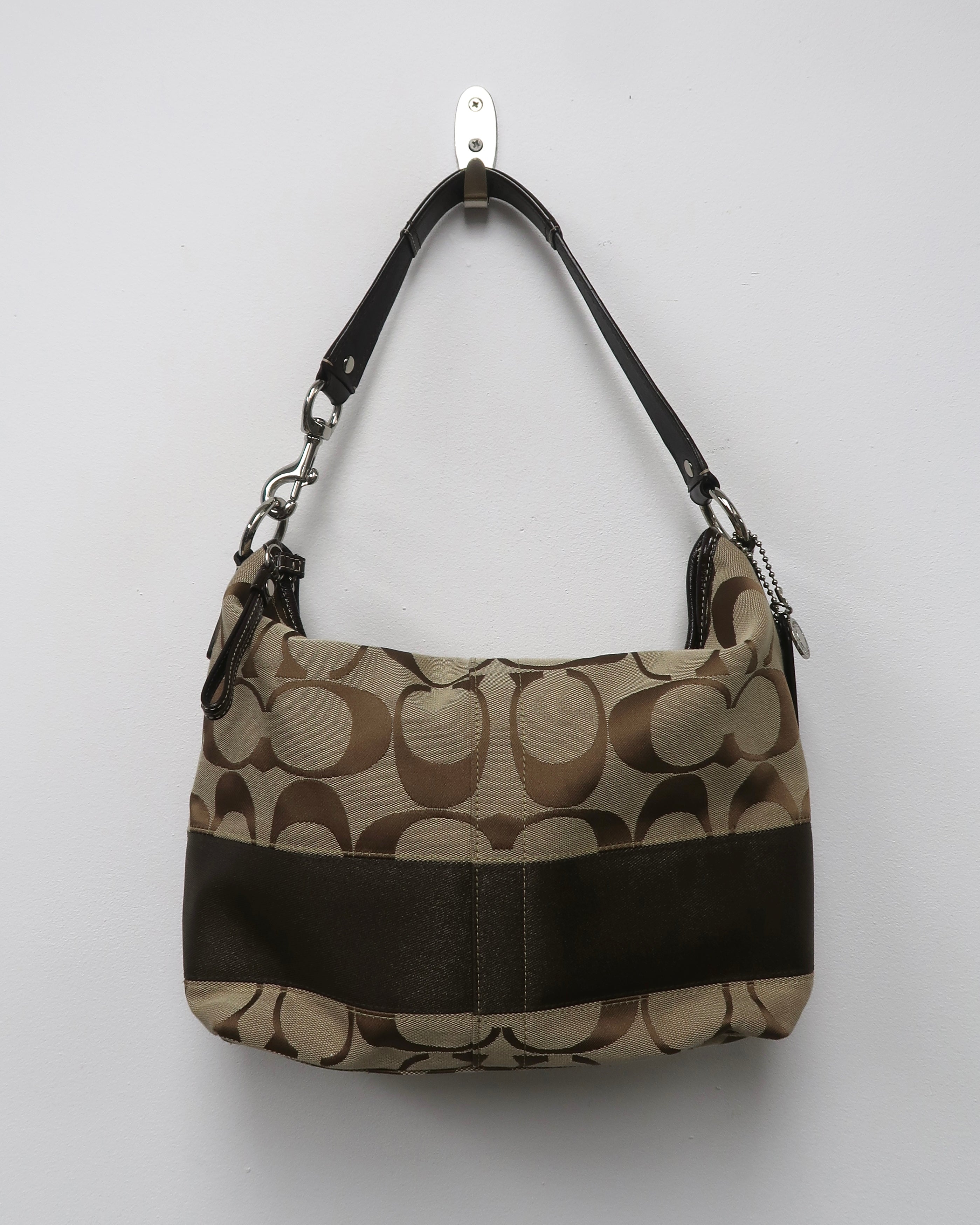 Coach Signature Stripe canvas hobo shoulder bag