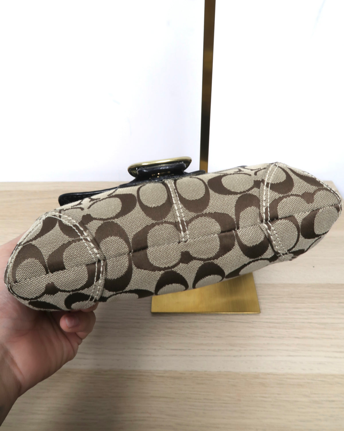 Coach Bleecker Signature Canvas & Black Leather Flap Shoulder Bag