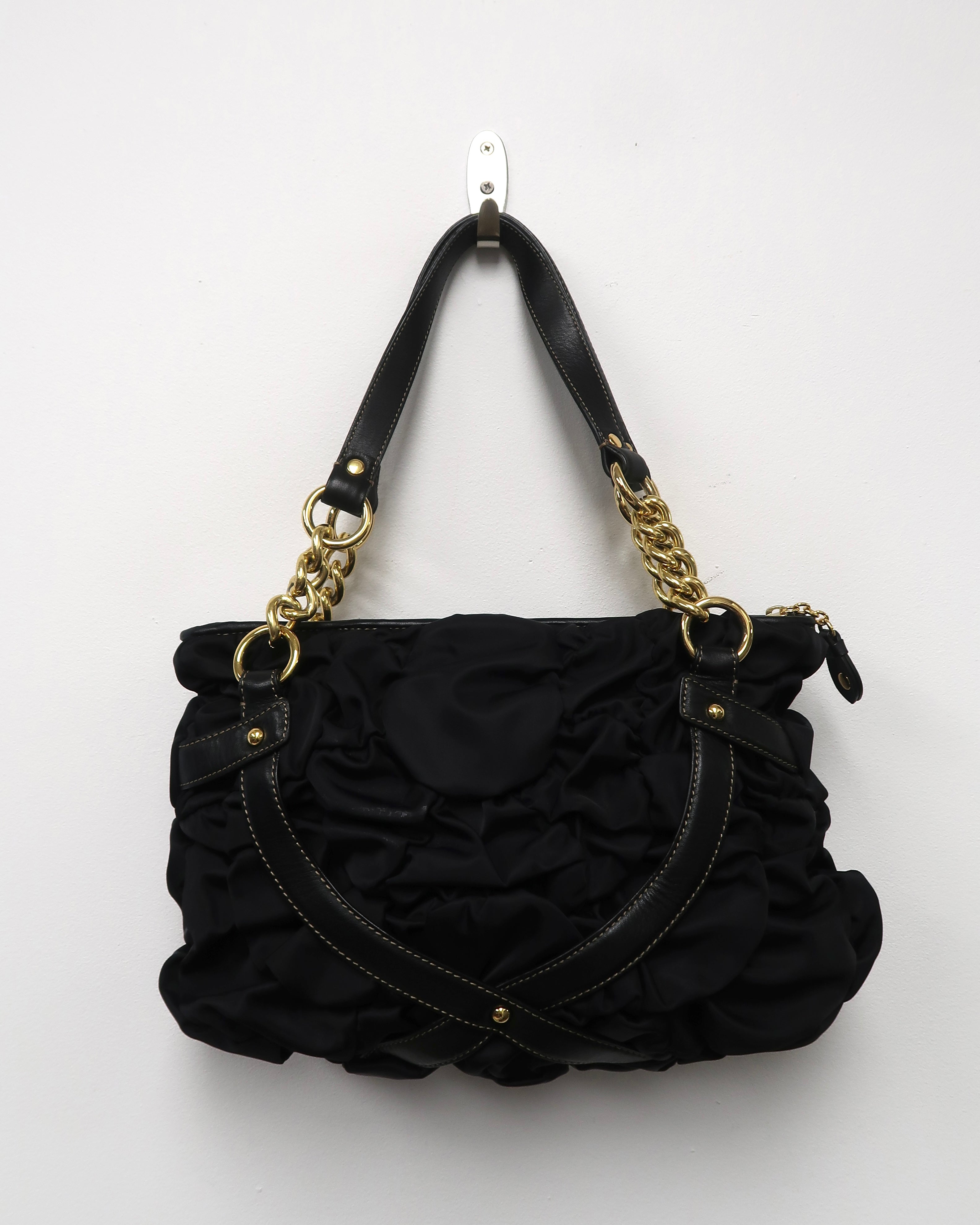 Vintage black Juicy Couture scrunched nylon ruffle shoulder bag