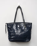Coach Signature Stripe Stitched Patent Leather Tote