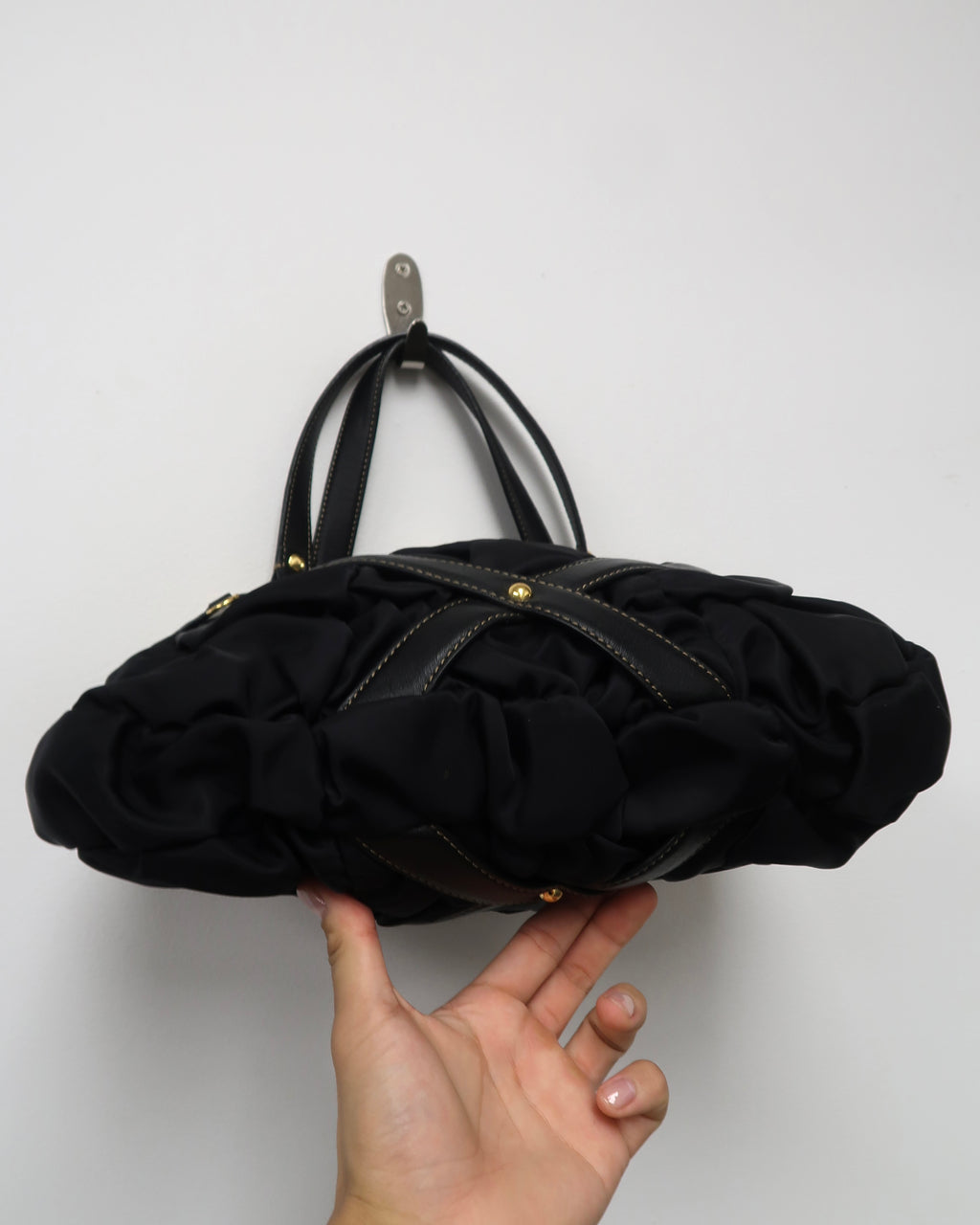 Vintage black Juicy Couture scrunched nylon ruffle shoulder bag