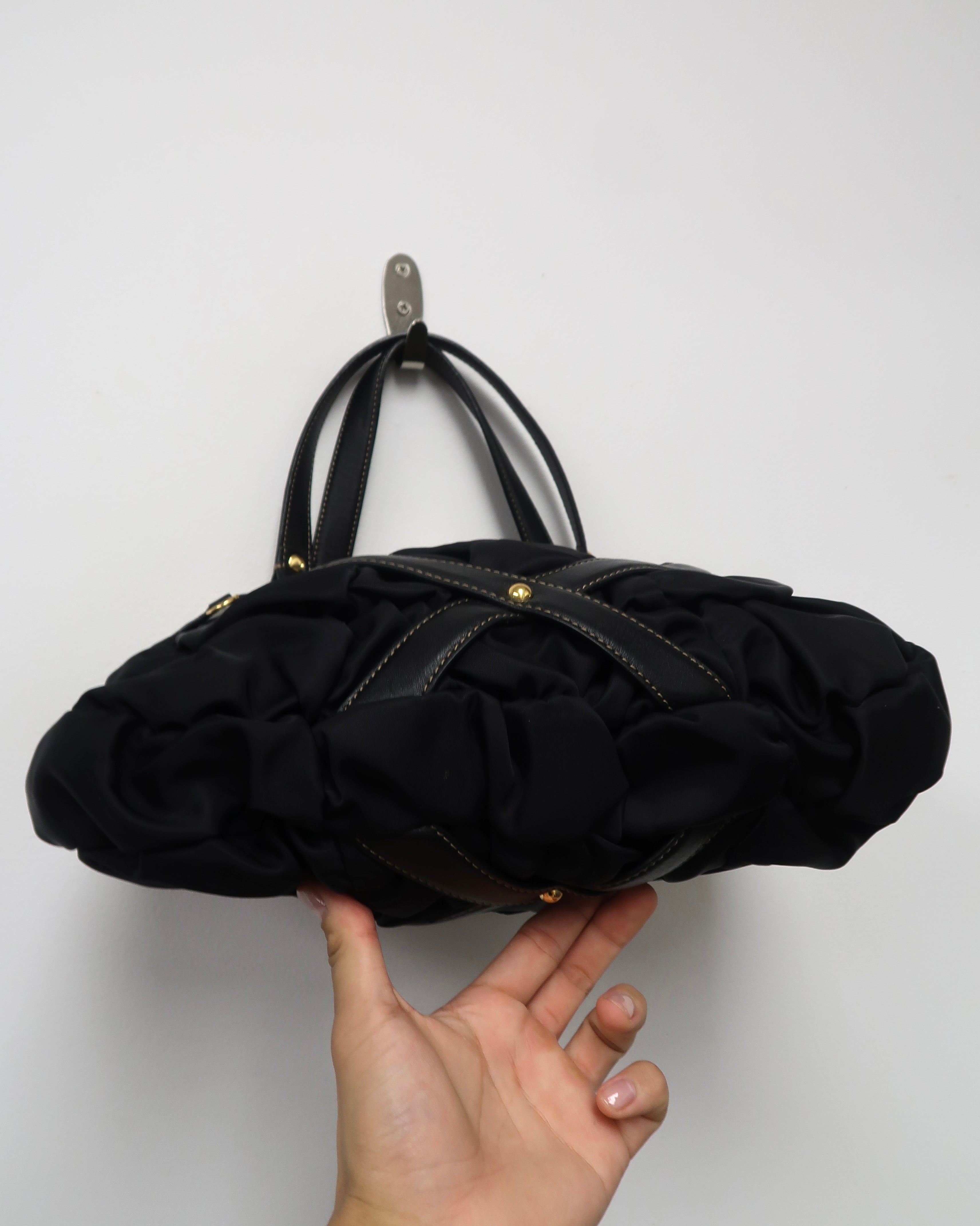 Vintage black Juicy Couture scrunched nylon ruffle shoulder bag