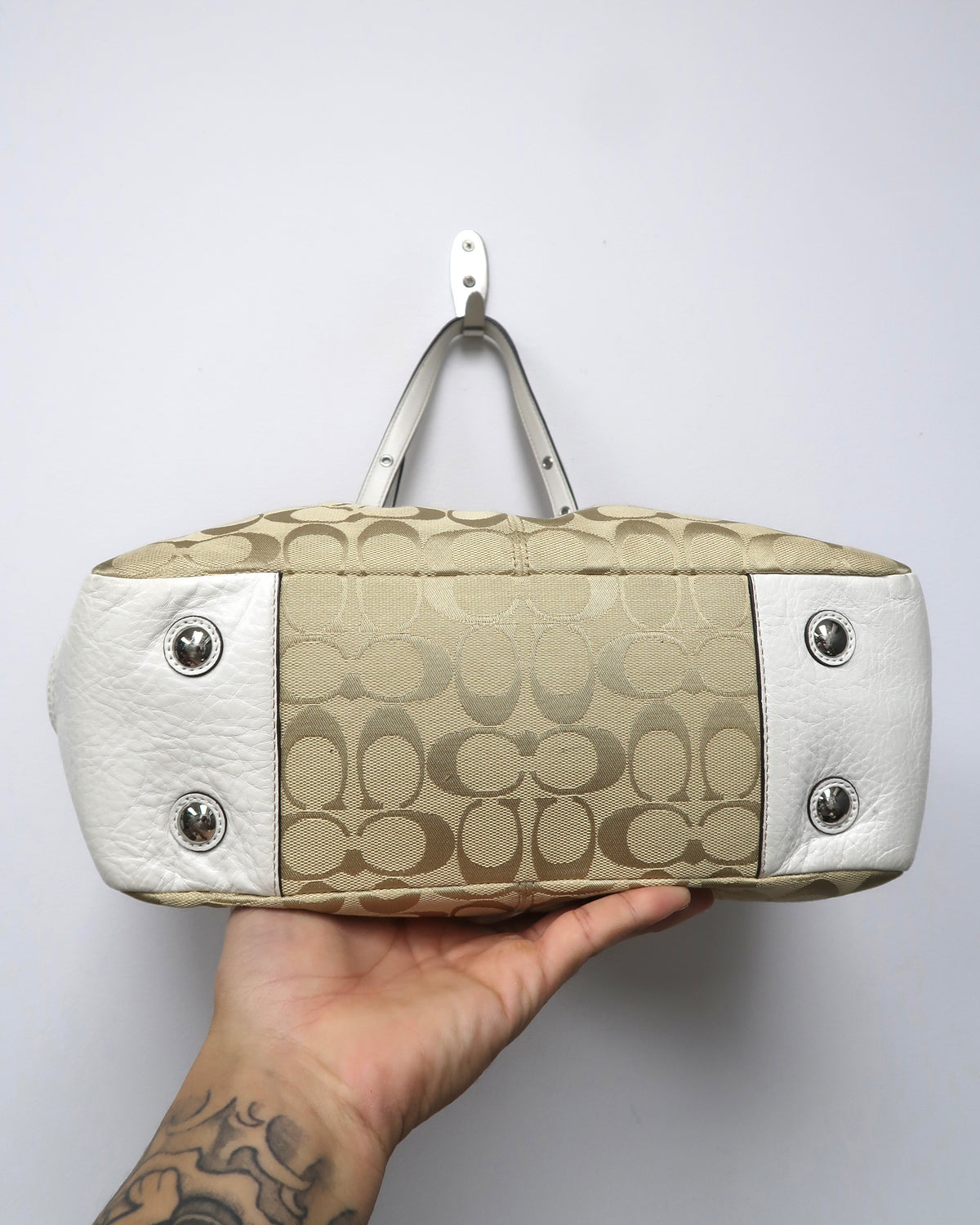 Coach Signature Pleated East/West Gallery Tote Shoulder Bag