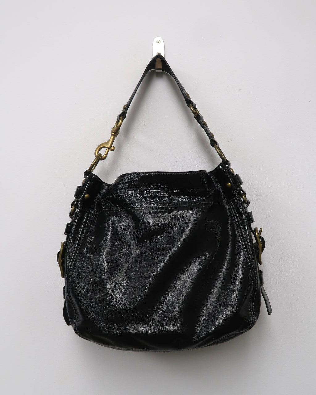 Black patent leather Coach Zoe shoulder bag