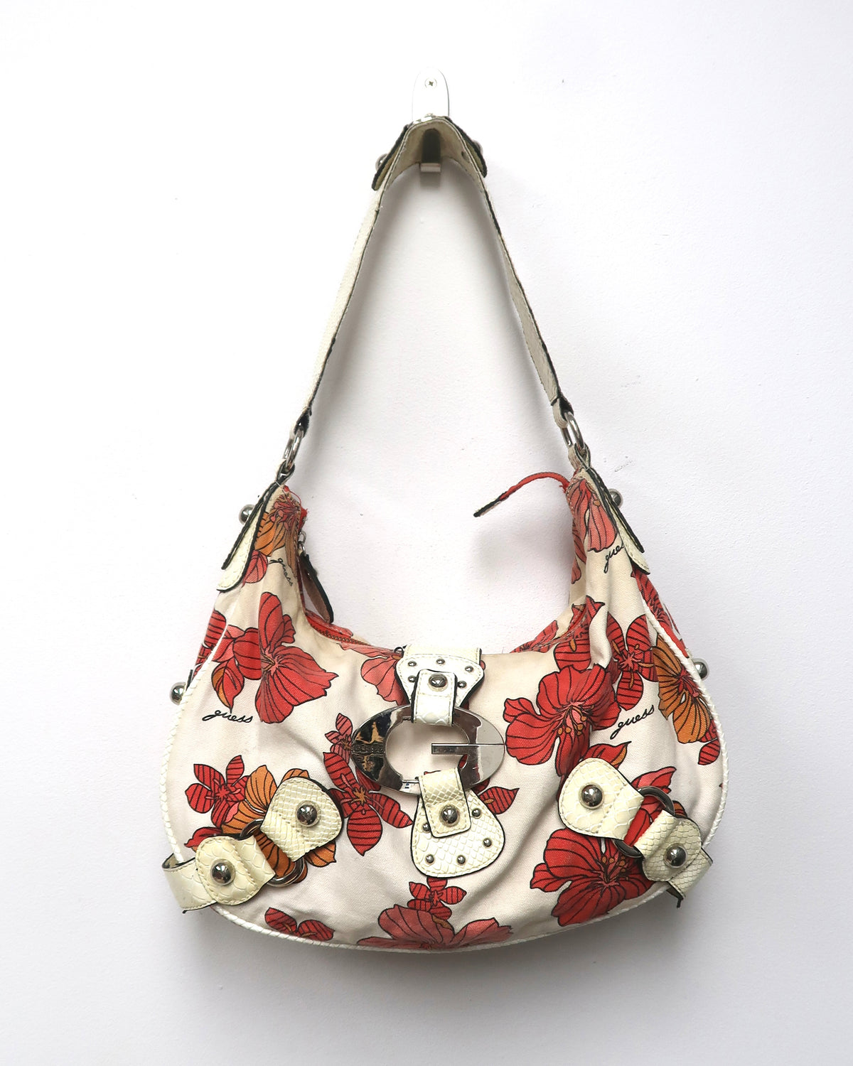 Y2K Guess floral and cream canvas shoulder bag