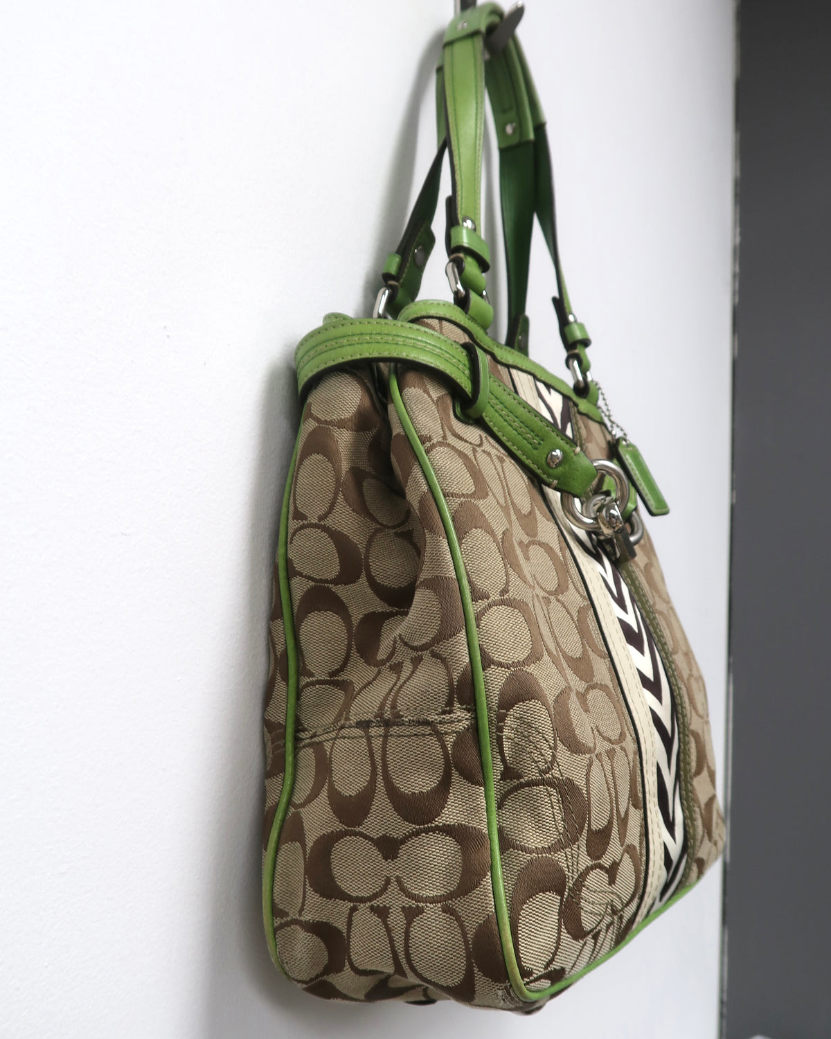 Coach Nancy Signature Stripe Zebra Tote Bag