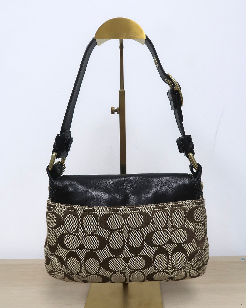 Coach Bleecker Signature Canvas & Black Leather Flap Shoulder Bag