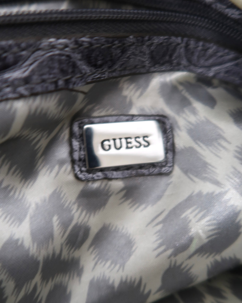 Y2K GUESS grey monogram and faux-crocodile hobo shoulder bag