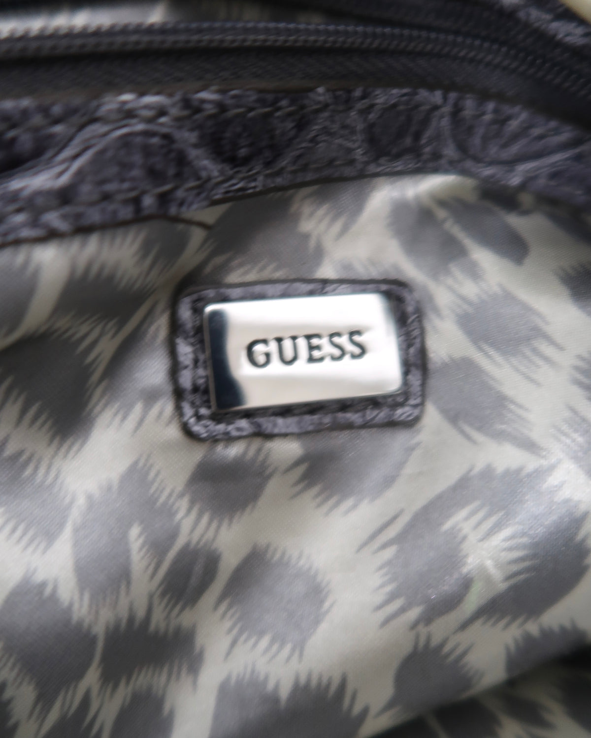 Y2K GUESS grey monogram and faux-crocodile hobo shoulder bag