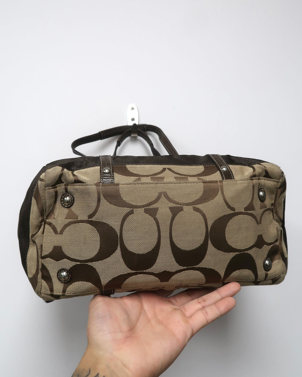Coach Signature Khaki/Tan/Brown Canvas Jacquard Zip Satchel Handbag