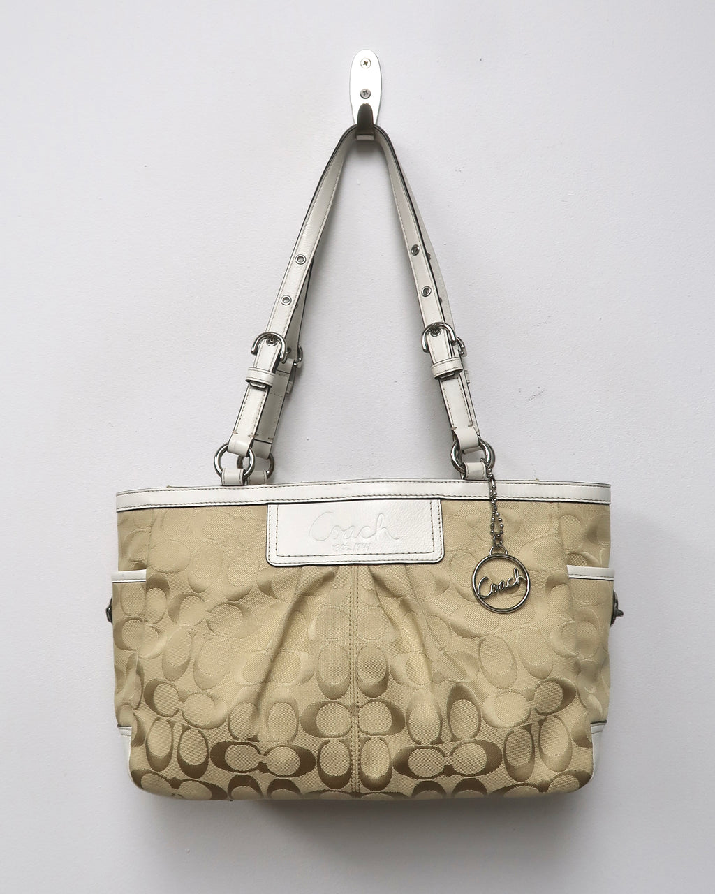 Coach Signature Pleated East/West Gallery Tote Shoulder Bag