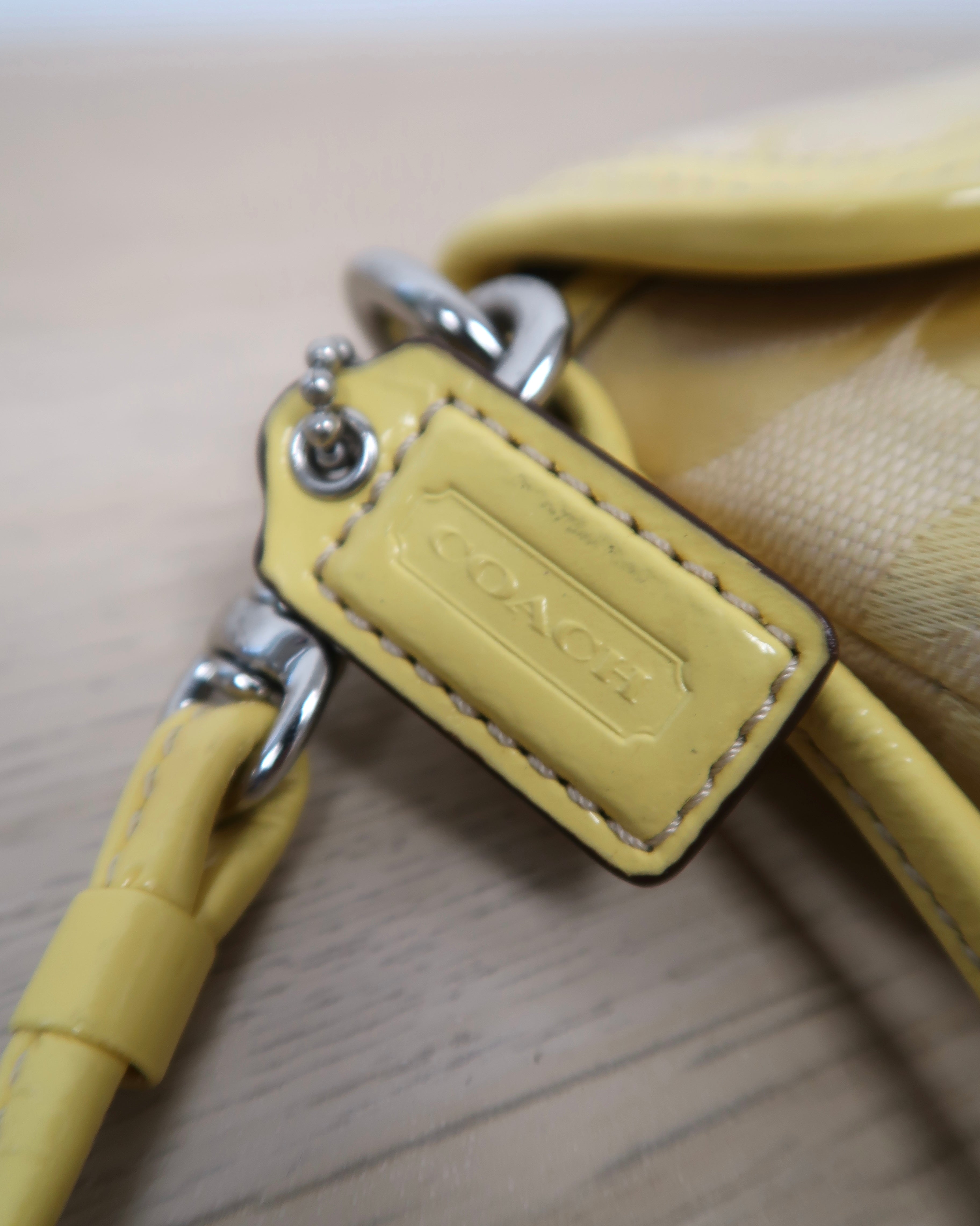 Coach Signature Yellow Canvas Leather Trim Turnlock Wristlet
