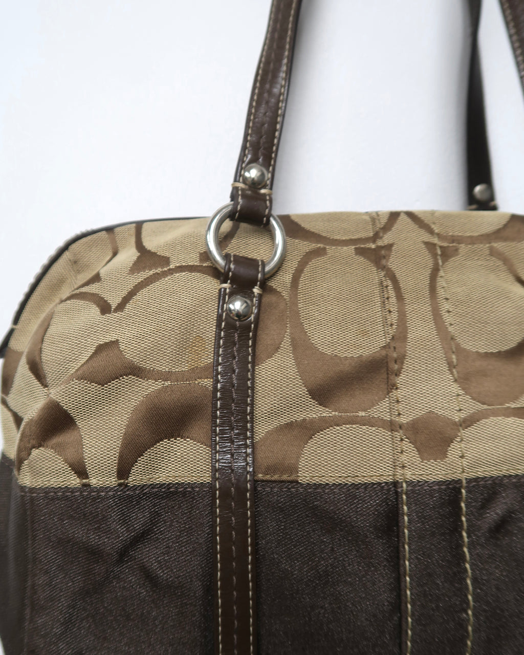 Coach Signature Khaki/Tan/Brown Canvas Jacquard Zip Satchel Handbag