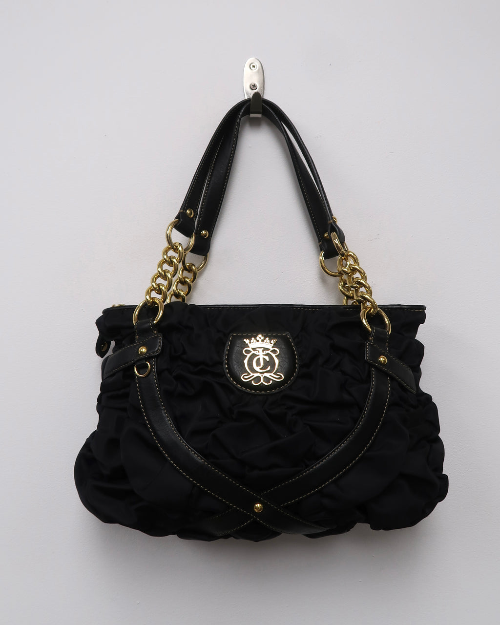 Vintage black Juicy Couture scrunched nylon ruffle shoulder bag
