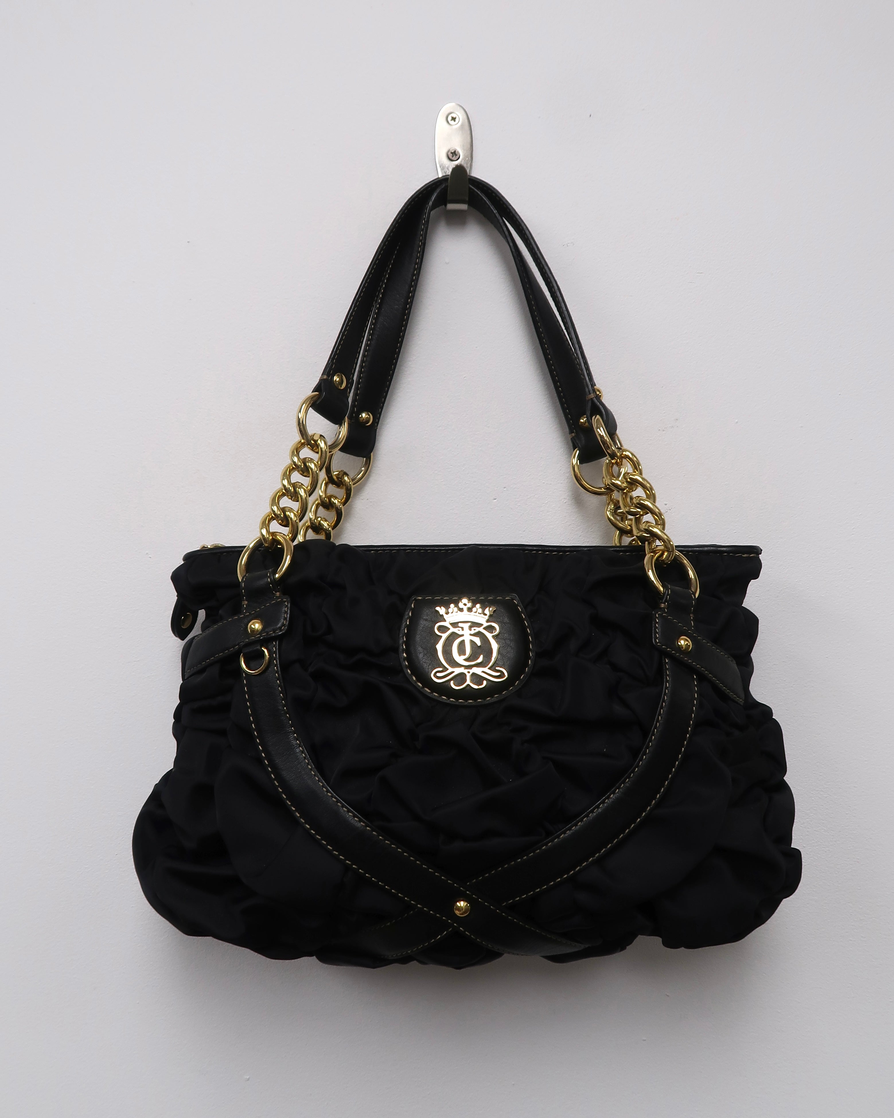 Vintage black Juicy Couture scrunched nylon ruffle shoulder bag