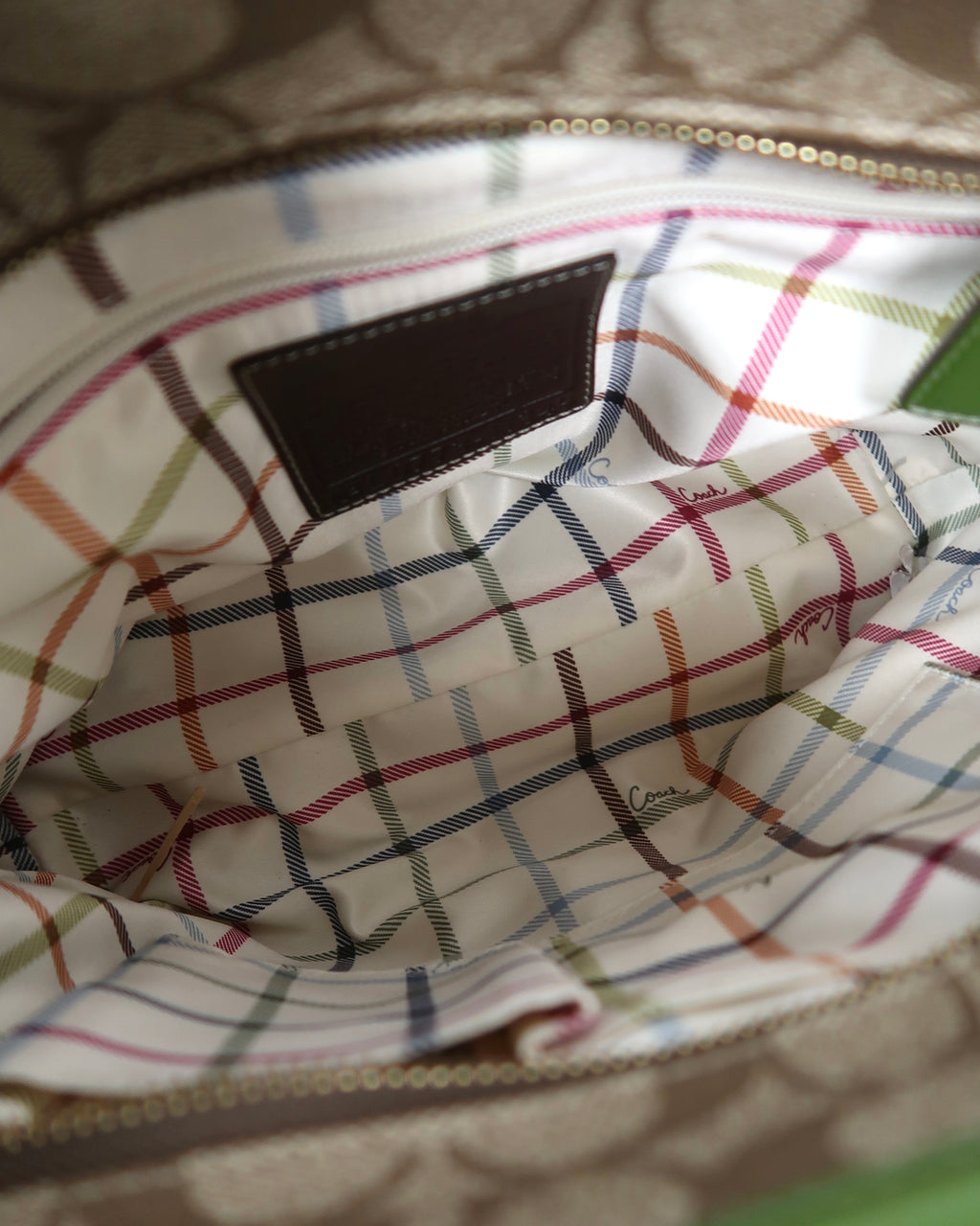 Coach Heritage Green Stripe Signature Tote Bag