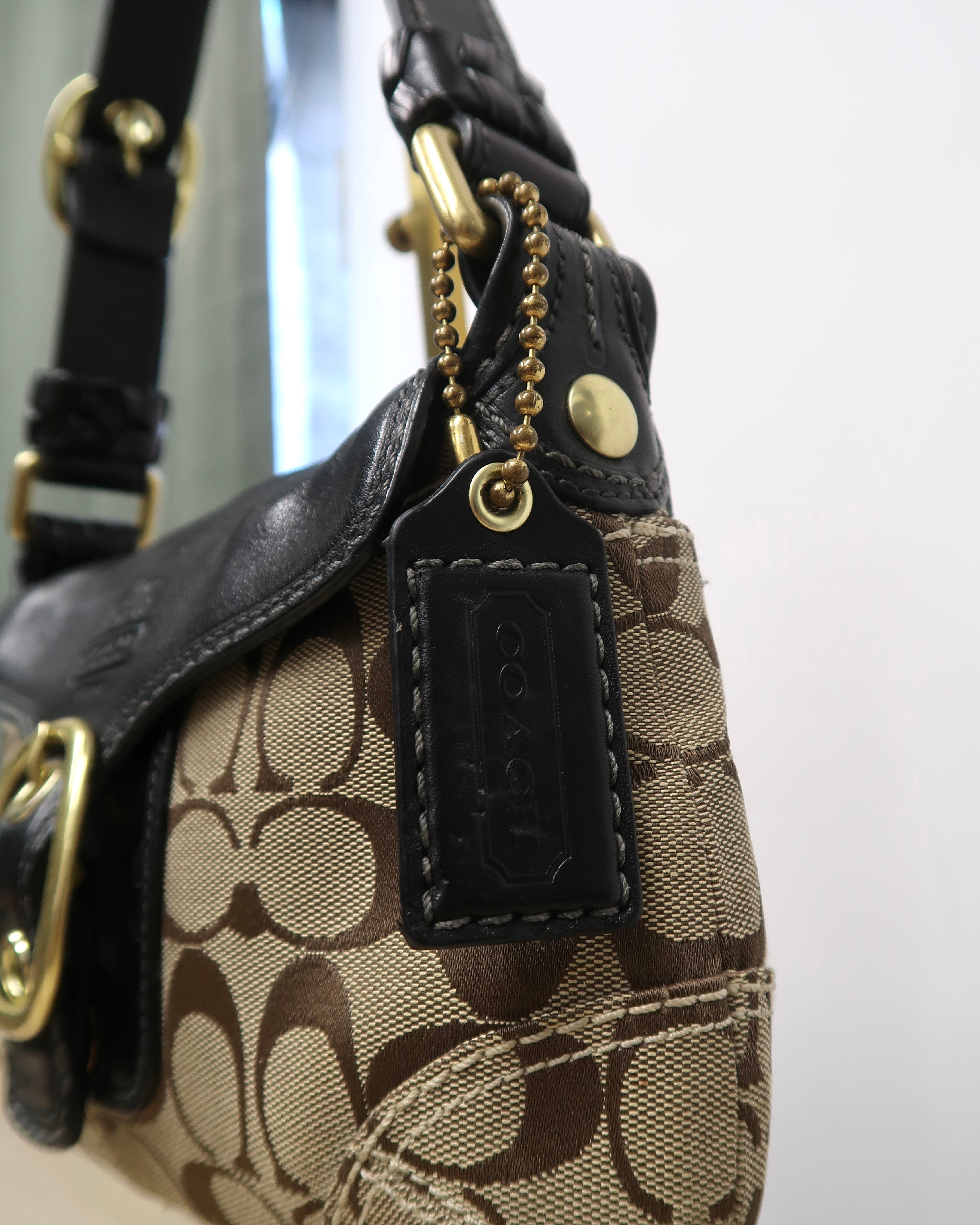 Vintage Coach Bleecker Signature buckle flap shoulder bag