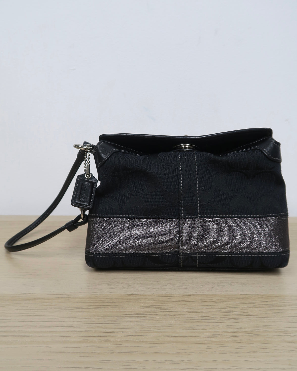 Coach Legacy 65th Anniversary Black Signature Canvas Striped Wristlet