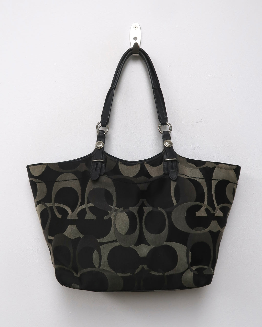 Coach black and grey signature monogram canvas tote bag