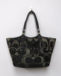 Coach black and grey signature monogram canvas tote bag