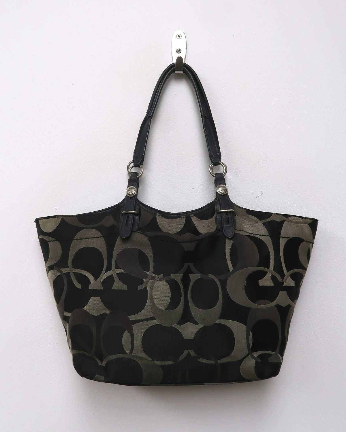 Coach black and grey signature monogram canvas tote bag