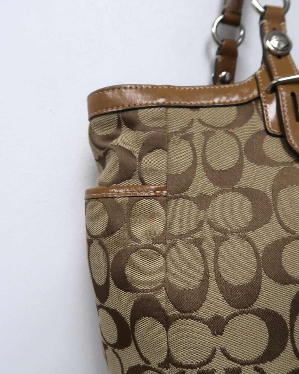Vintage Y2K Coach Signature C-print canvas and leather shoulder tote bag