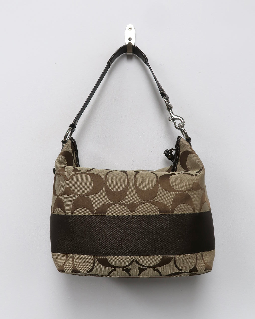 Coach Signature Stripe canvas hobo shoulder bag
