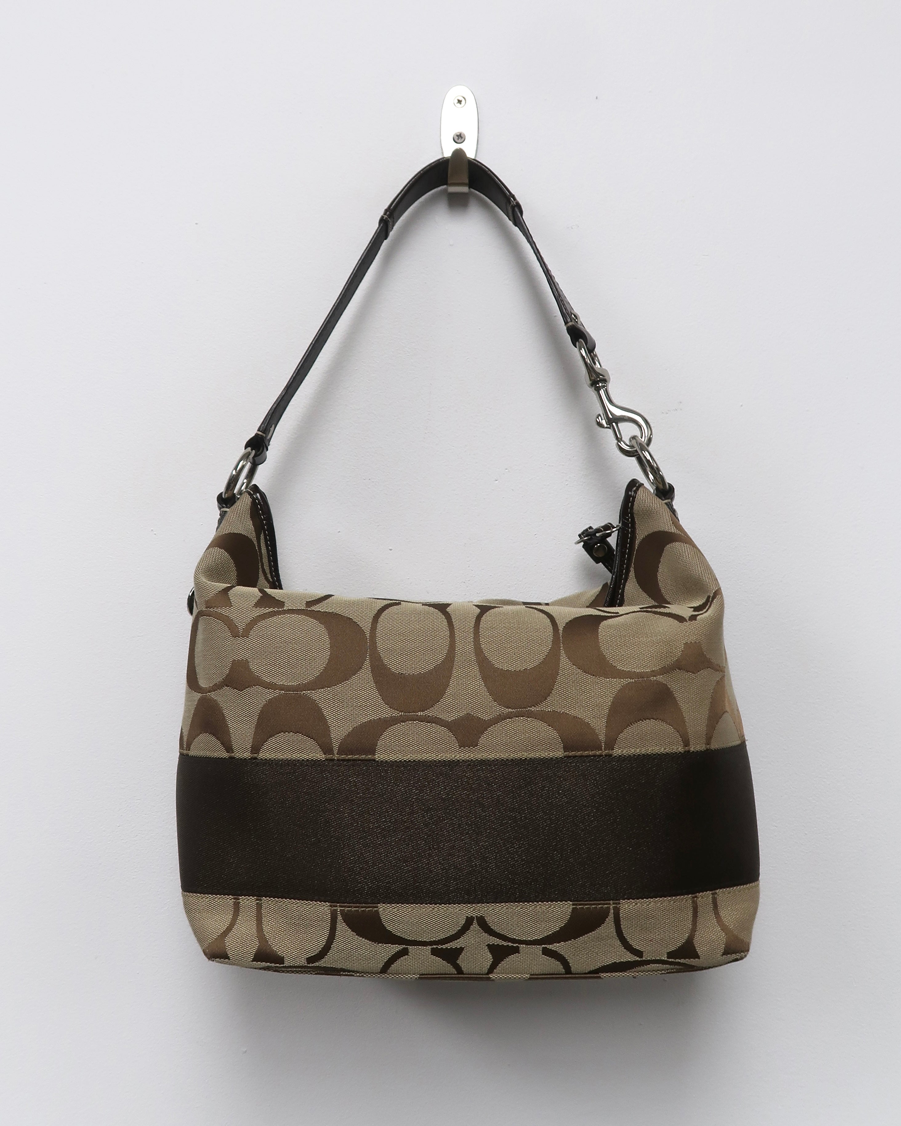 Coach Signature Stripe canvas hobo shoulder bag