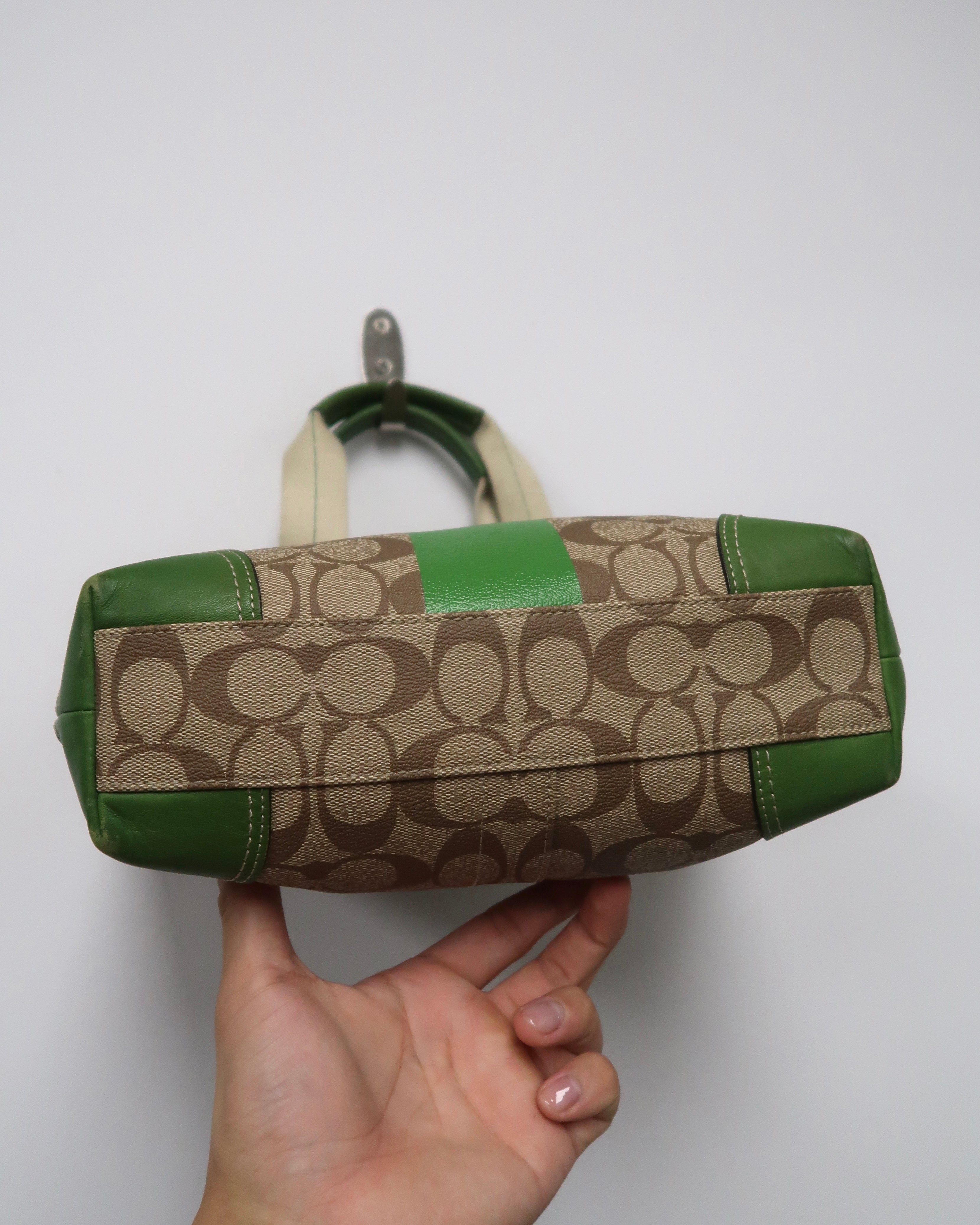 Coach Heritage Green Stripe Signature Tote Bag