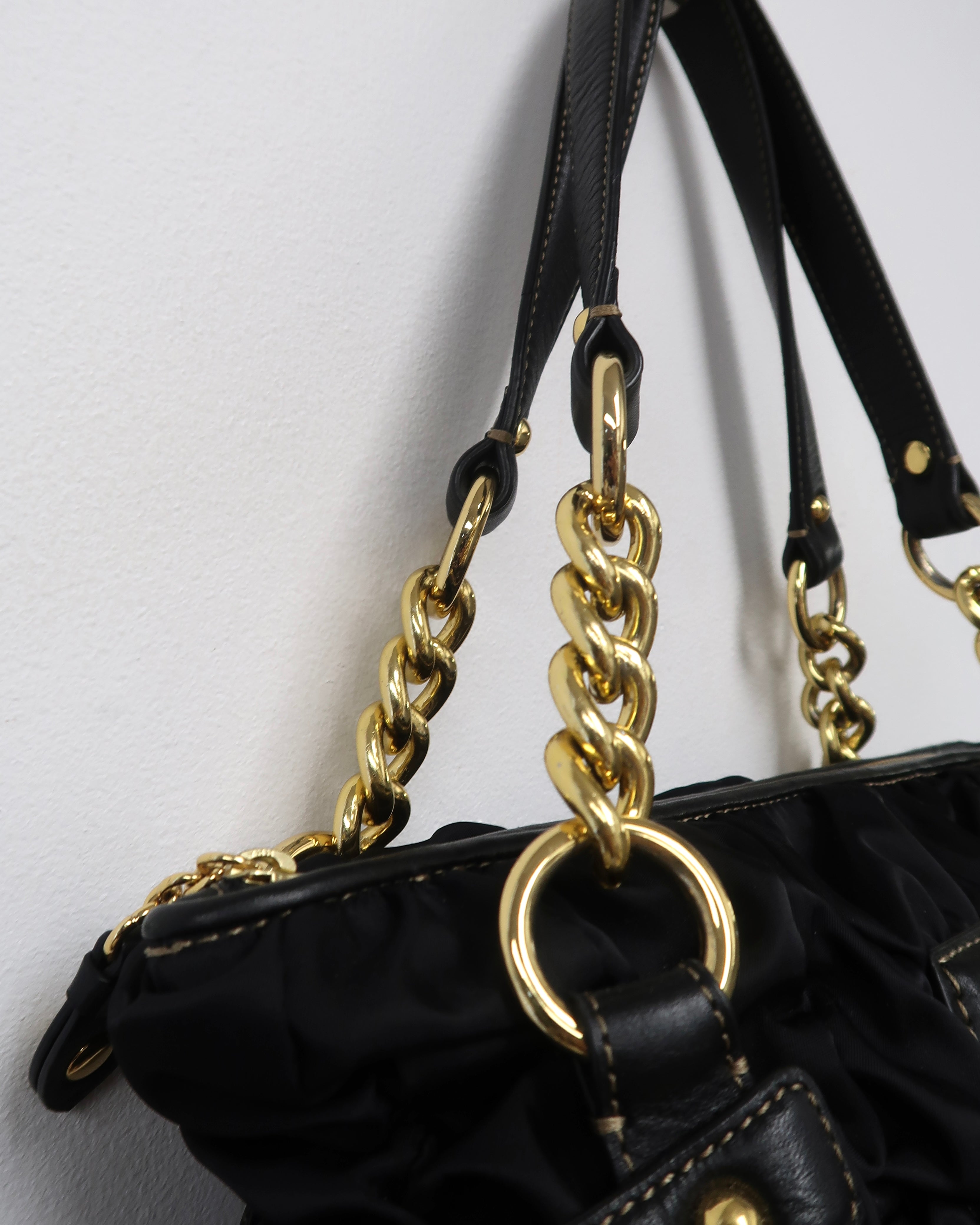 Vintage black Juicy Couture scrunched nylon ruffle shoulder bag