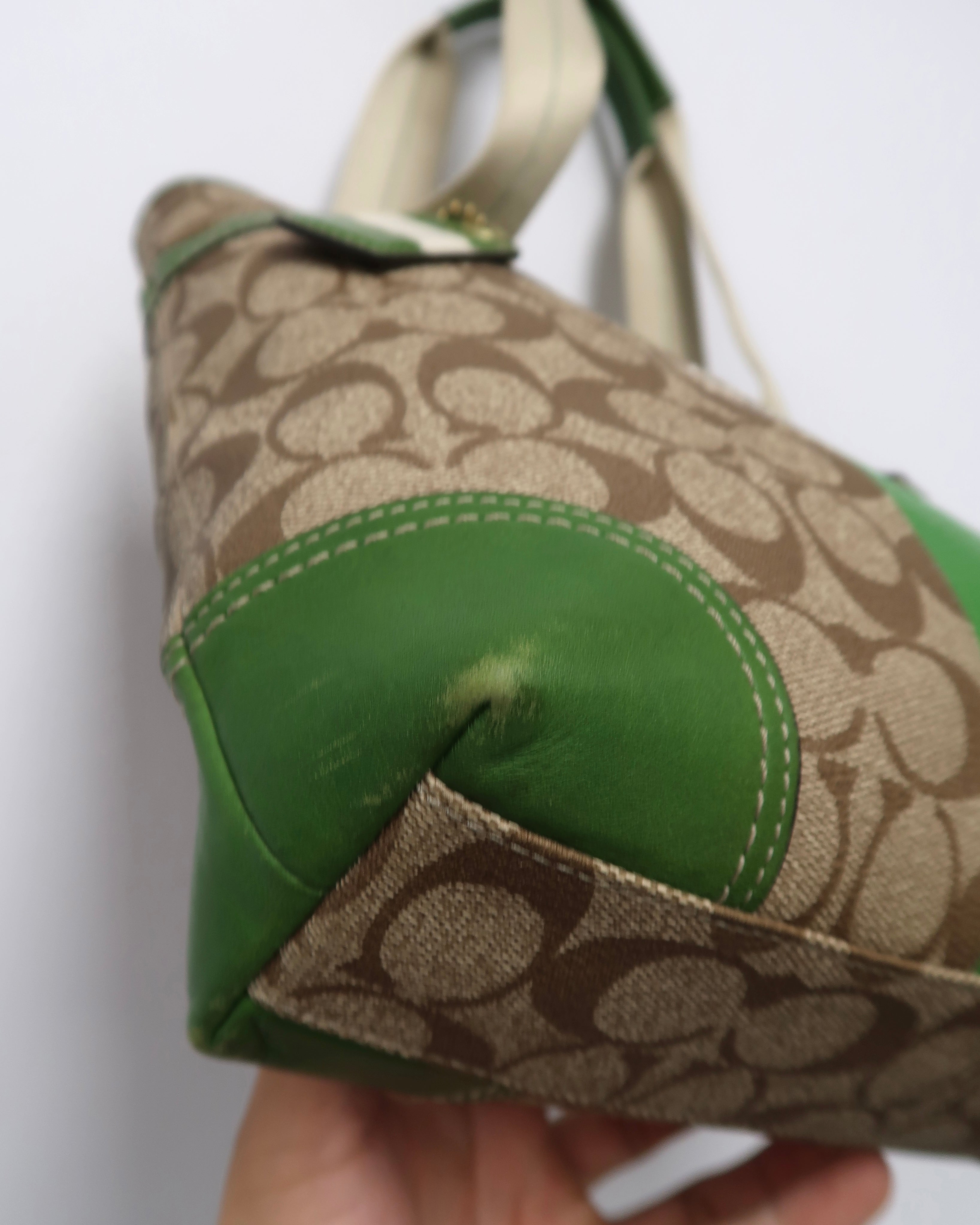 Coach Heritage Green Stripe Signature Tote Bag