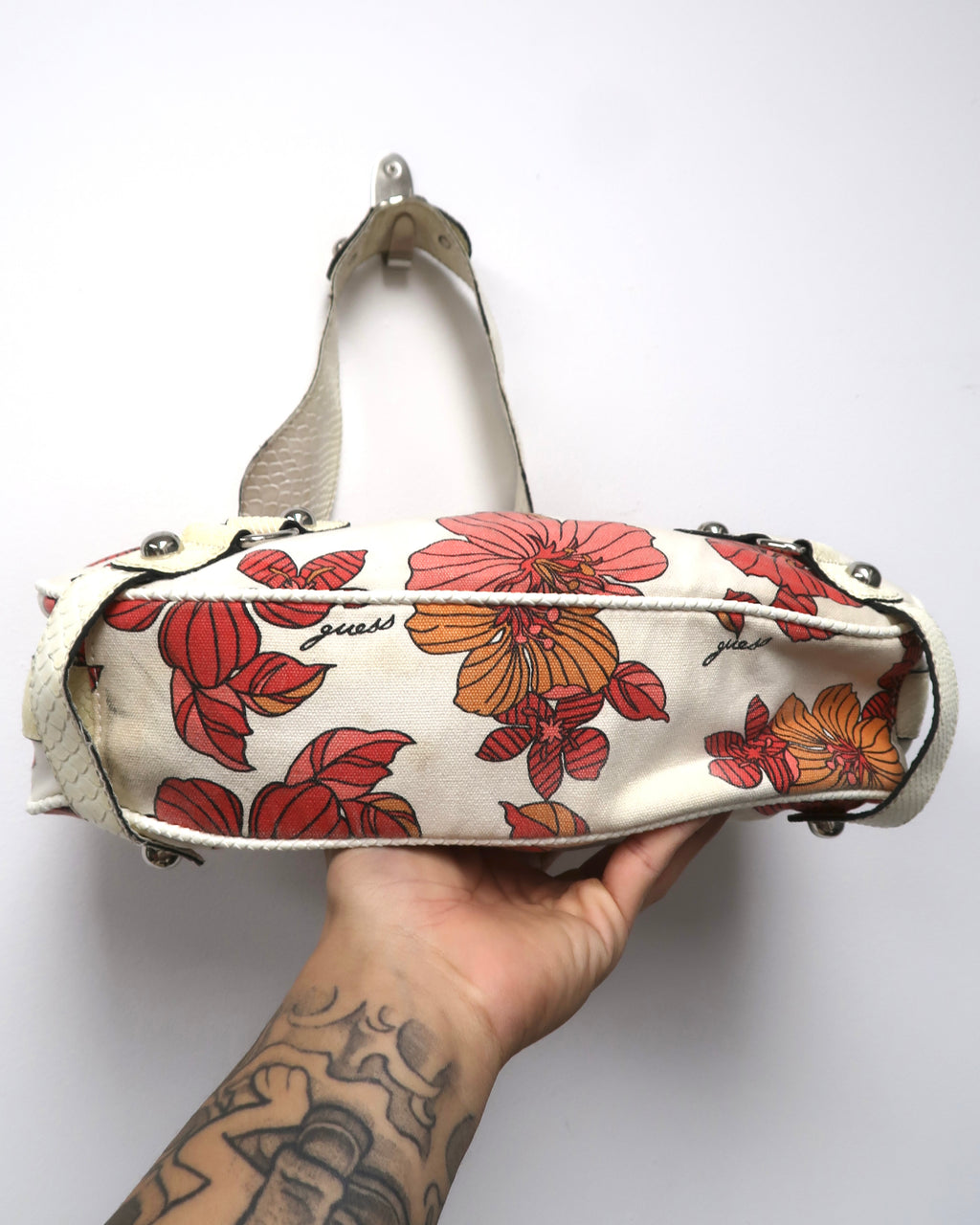 Y2K Guess floral and cream canvas shoulder bag