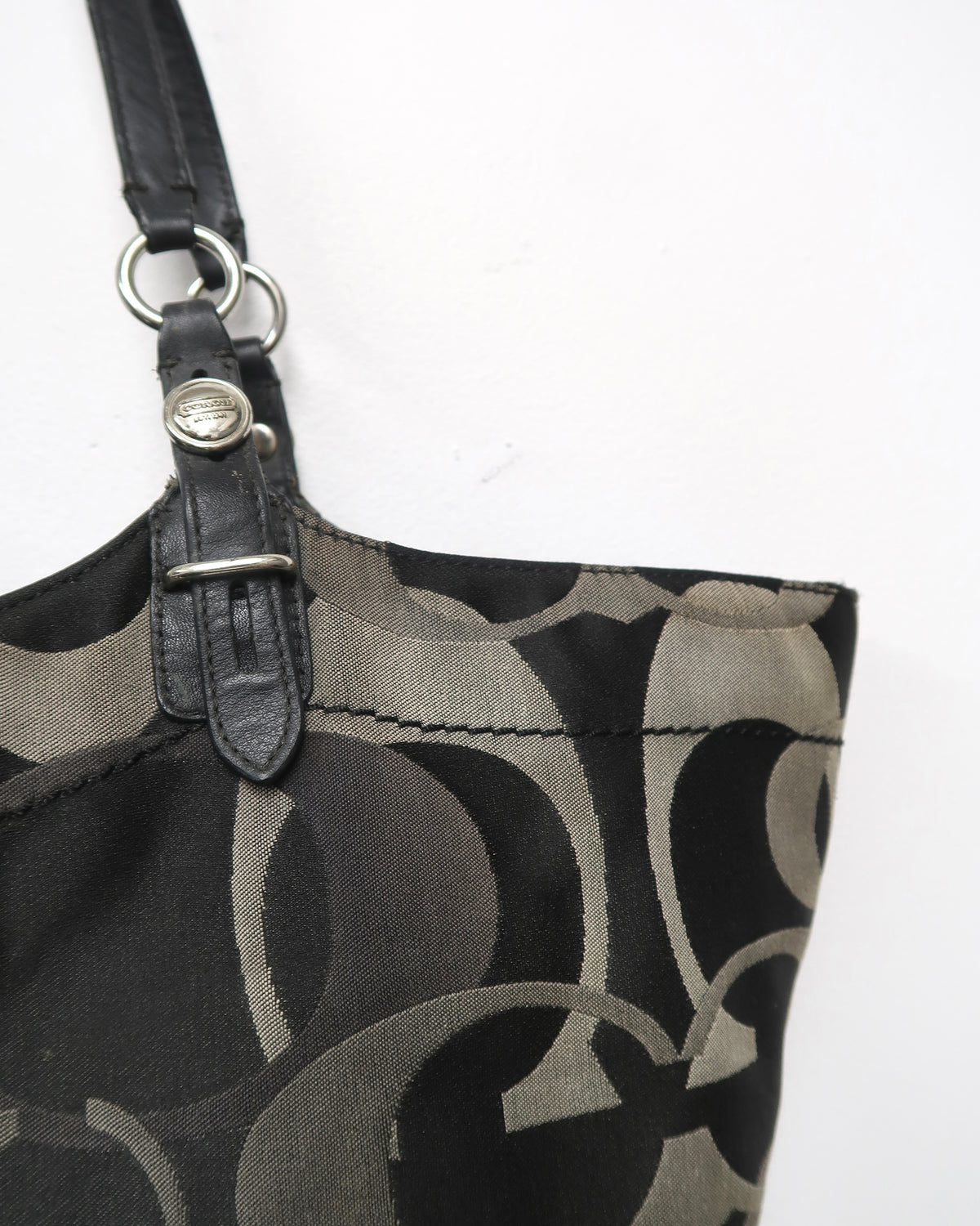 Coach black and grey signature monogram canvas tote bag