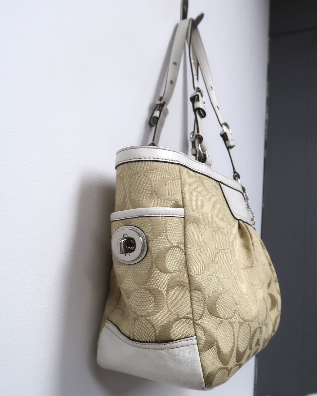 Coach Signature Pleated East/West Gallery Tote Shoulder Bag