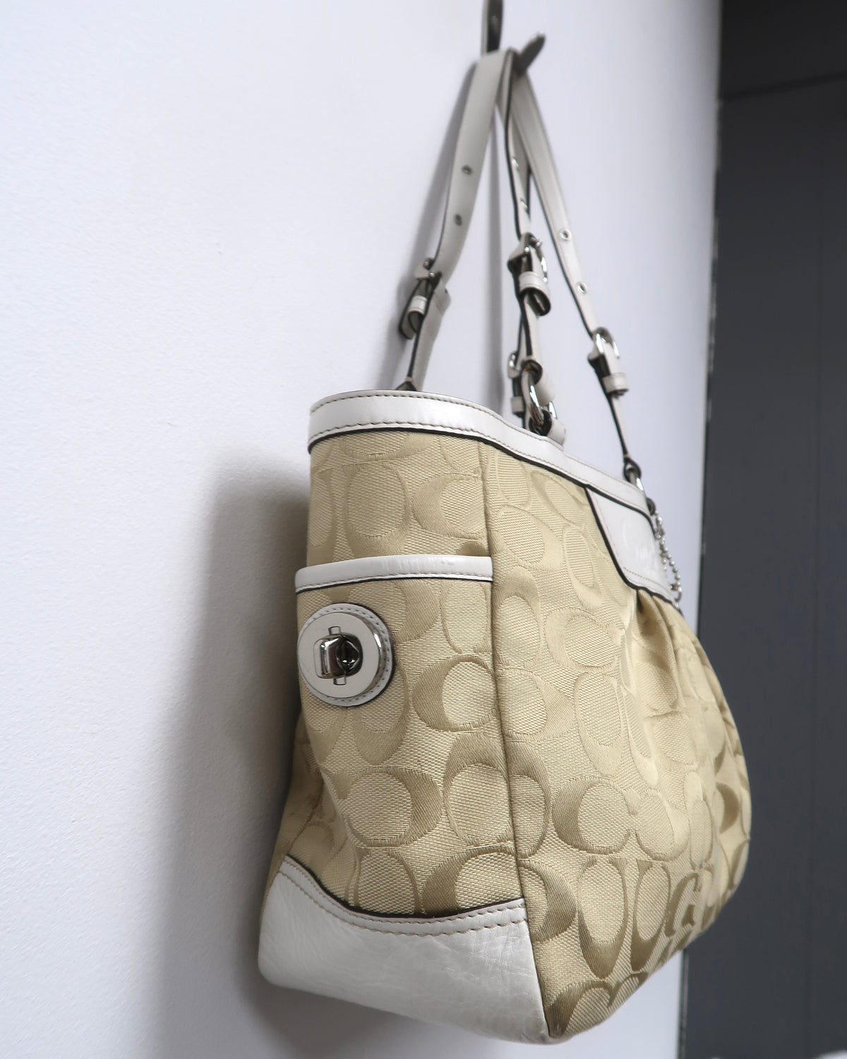 Coach Signature Pleated East/West Gallery Tote Shoulder Bag