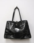 Coach Black Patent Leather Signature C Kisslock Carryall Bag