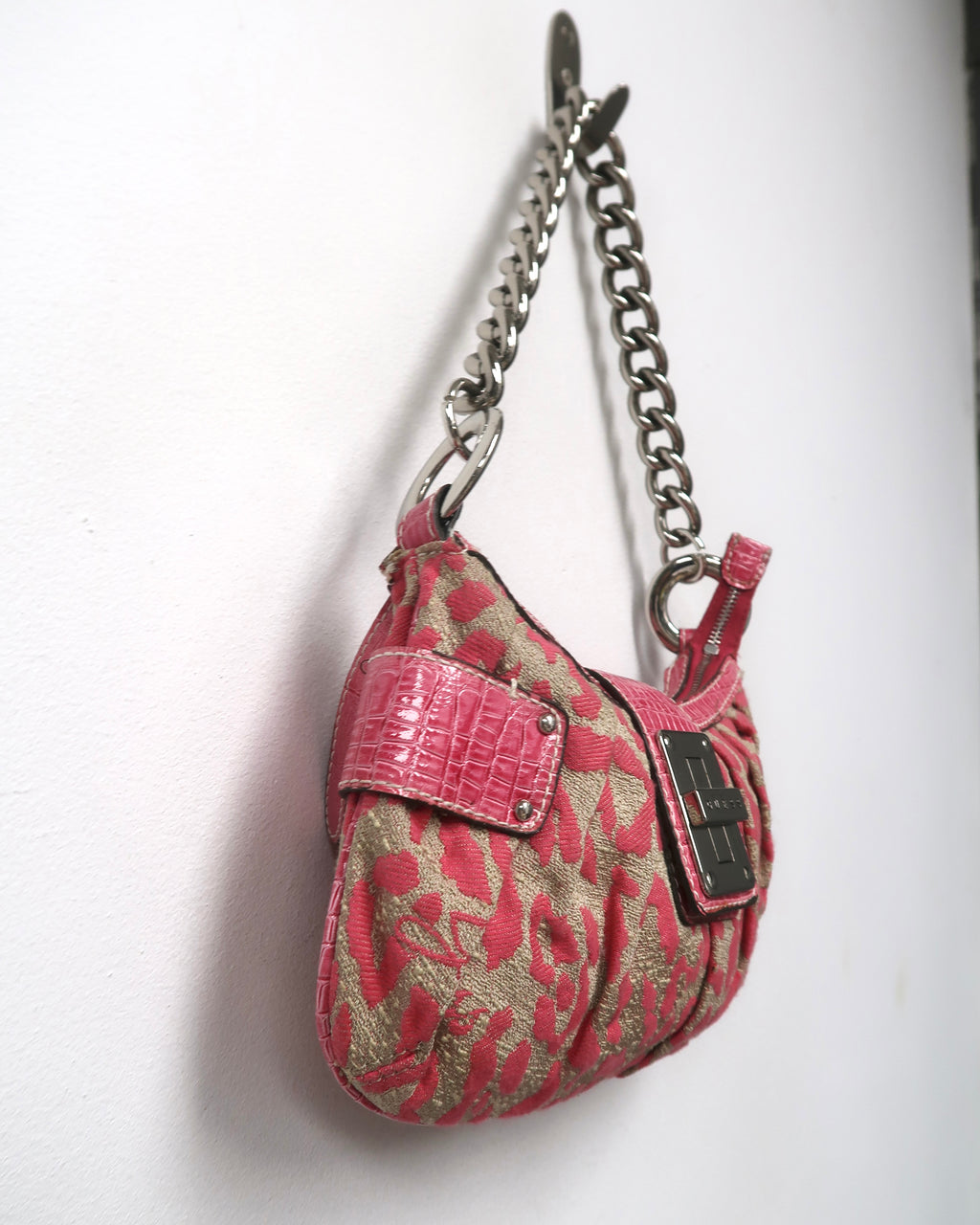 Y2K GUESS pink beige leopard-print shoulder bag