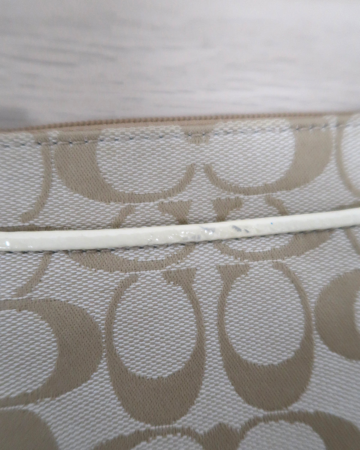 Coach tan signature jacquard canvas small wristlet
