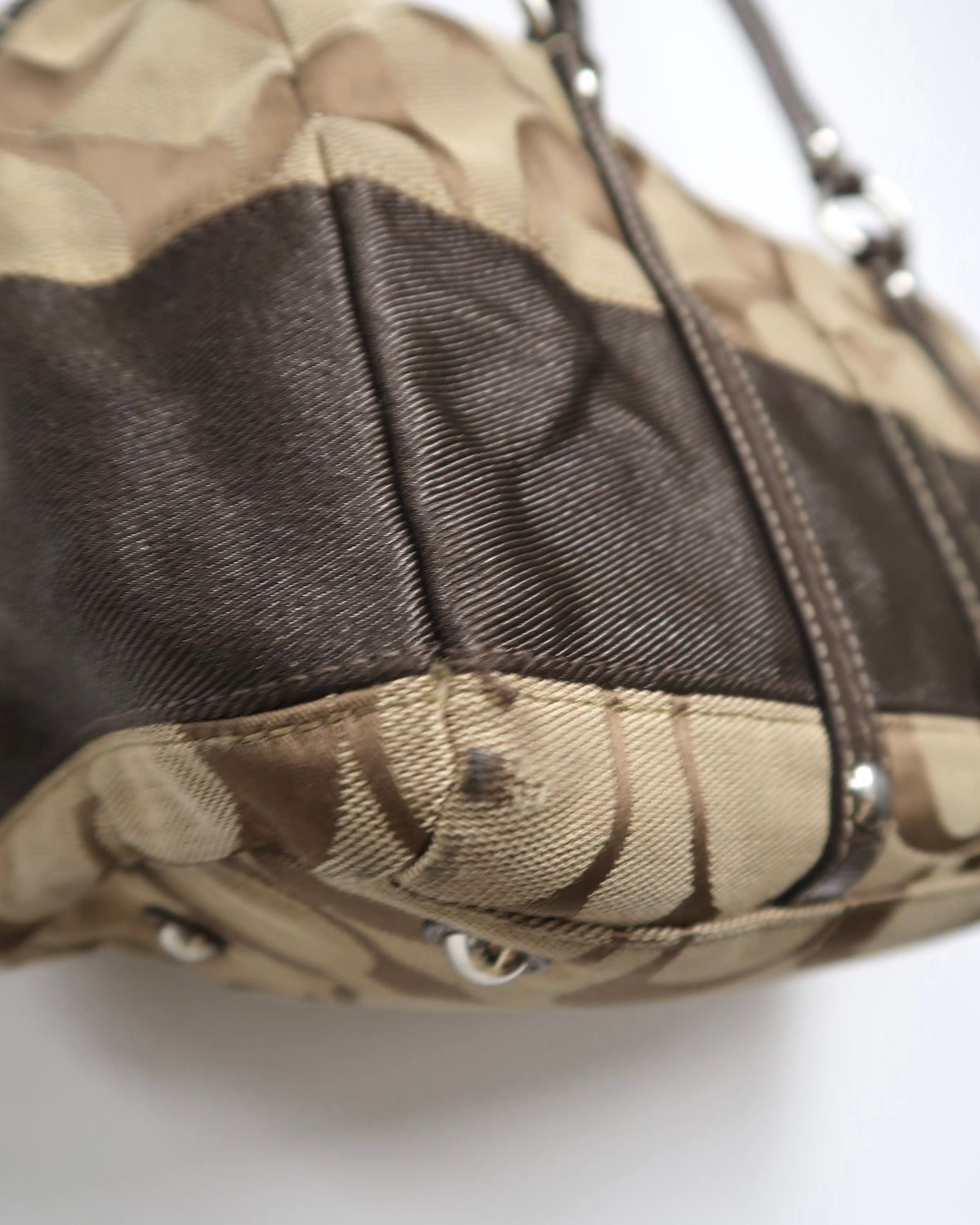 Coach Signature Khaki/Tan/Brown Canvas Jacquard Zip Satchel Handbag