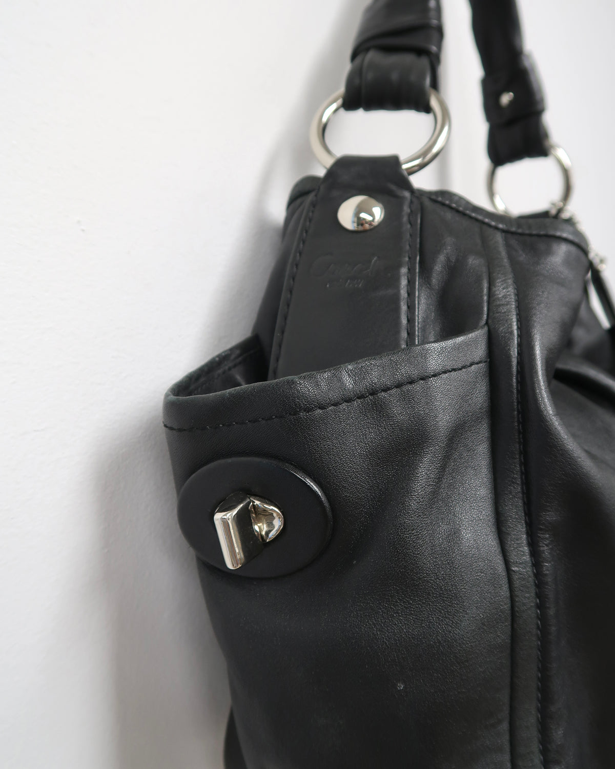 Black Leather Coach Hobo Shoulder Bag