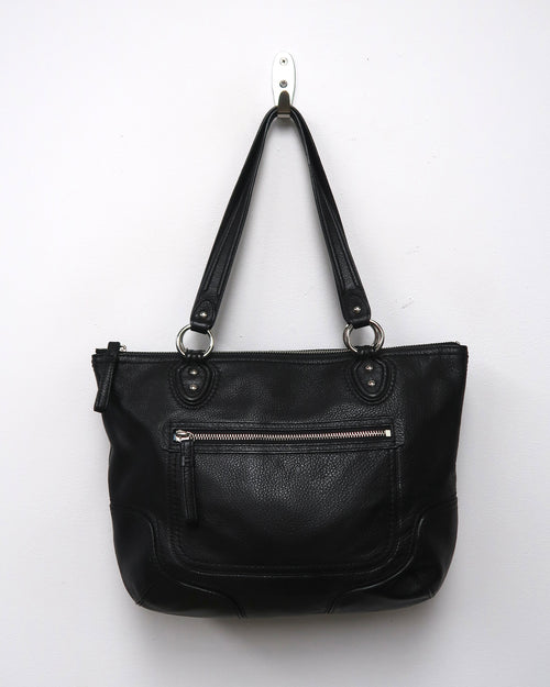 Black Pebbled Leather Coach Shoulder Bag