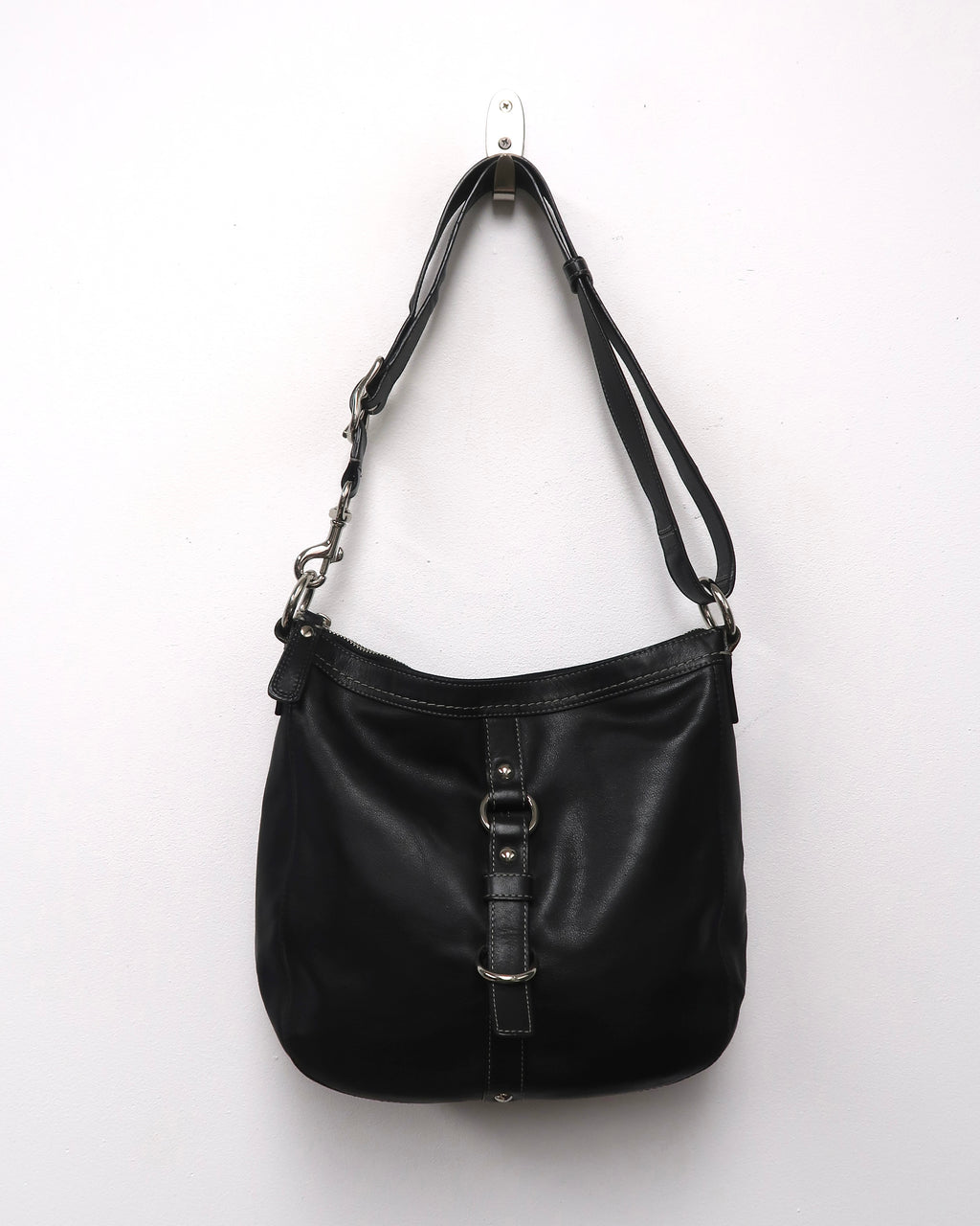 Black Leather Coach Chelsea Buckle Hobo Bag