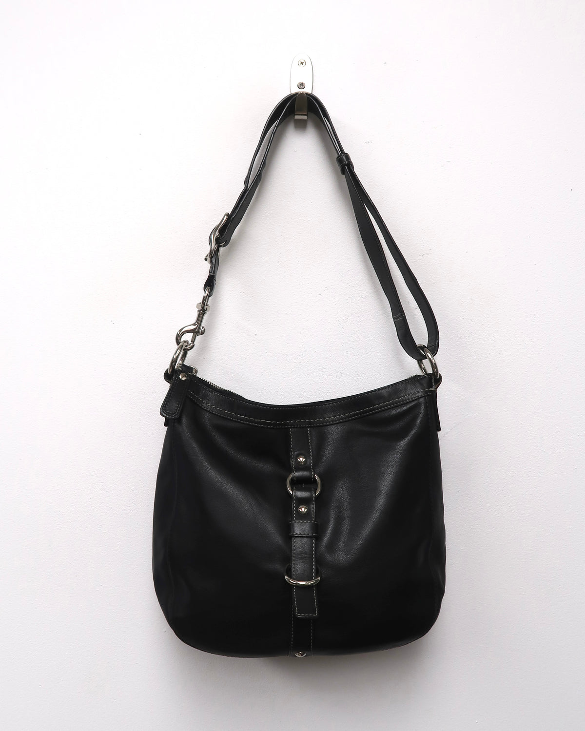 Black Leather Coach Chelsea Buckle Hobo Bag