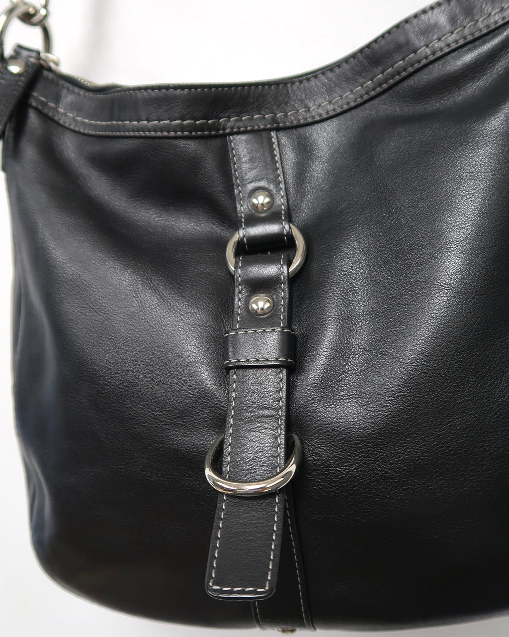 Black Leather Coach Chelsea Buckle Hobo Bag