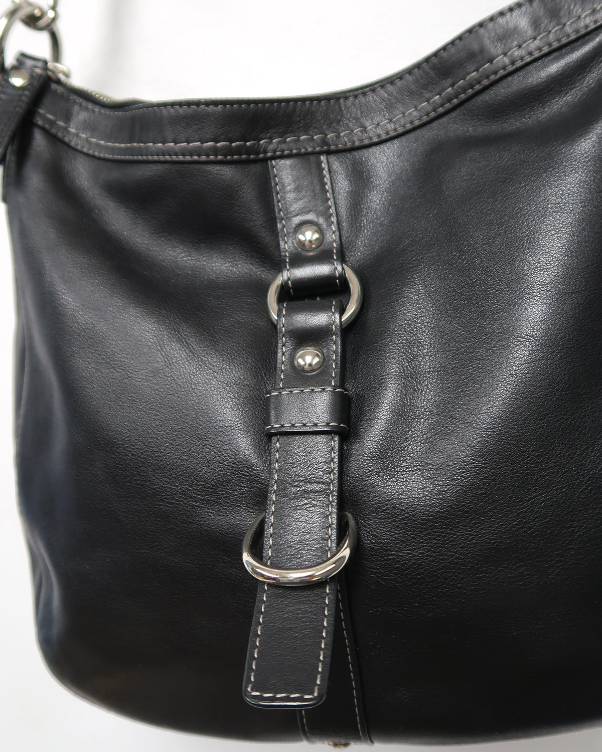 Black Leather Coach Chelsea Buckle Hobo Bag