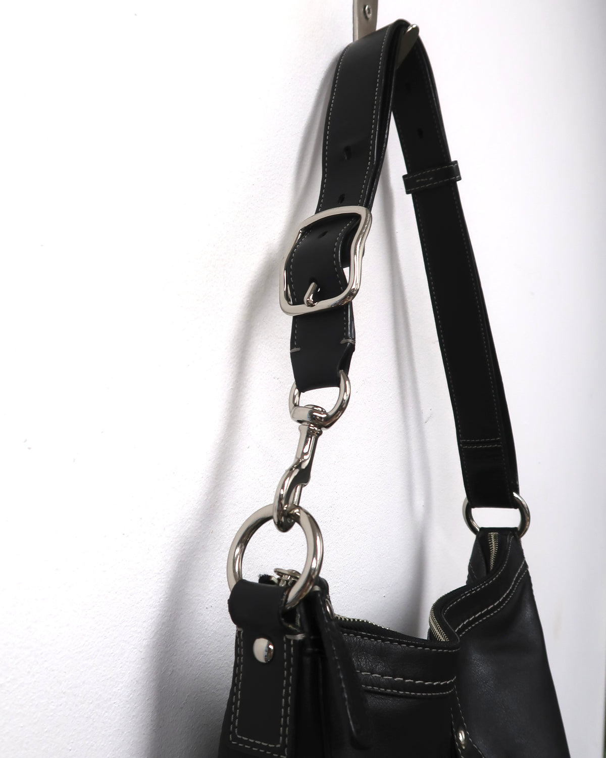 Black Leather Coach Chelsea Buckle Hobo Bag