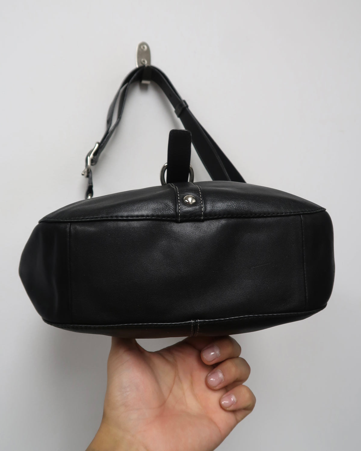 Black Leather Coach Chelsea Buckle Hobo Bag