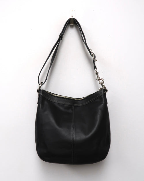 Black Leather Coach Chelsea Buckle Hobo Bag